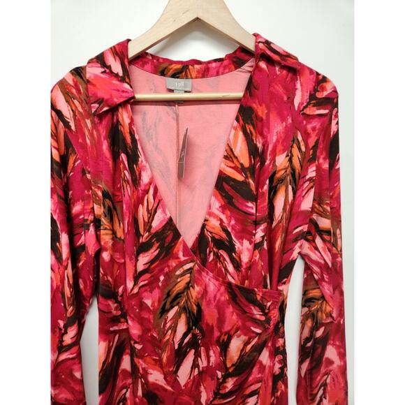 J.Jill Wearever Collection Women's Faux Wrap Tropical Print Dress, Sz M, In Red - Picture 3 of 10